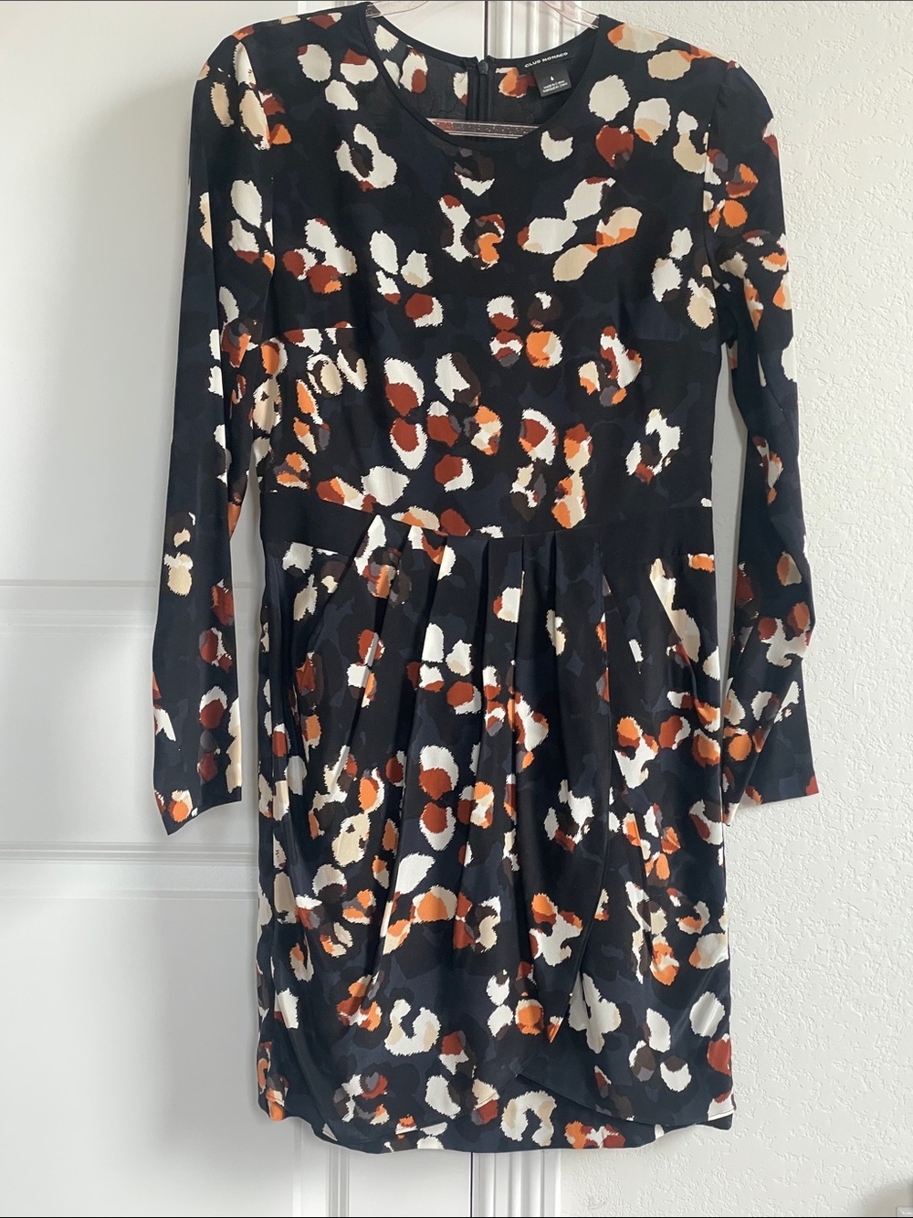 Club Monaco Navy Abstract Pleated Waist Dress